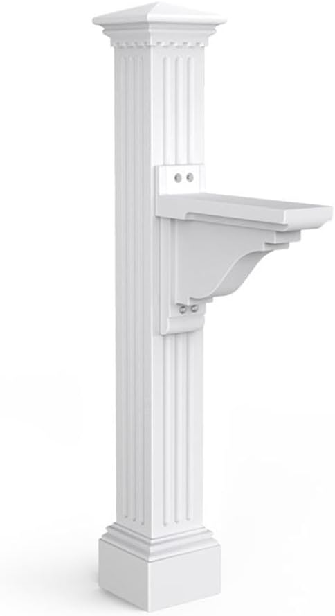 Pemberly Row Weatherproof Plastic Mail Post, 58' H x 9' W x 26' D, White Finish, Fluted Design, UV-Resistant Polyethylene Resin, Holds Up to 16 lb Mailbox, Traditional Style for Residential or