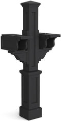 Pemberly Row Double Mail Post, 56.5' H Polyethylene Resin, Black Finish, Weatherproof Design with 2 Mailbox Arms and Newspaper Holder, Decorative Style for Residential or Commercial Use