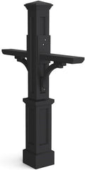 Pemberly Row Contemporary Double Plastic Mail Post, 56.5' H x 41' W x 8' D, Black Finish, UV-Resistant Polyethylene Resin, Decorative Sleeve with 2 Support Arms, Weatherproof Mailbox Accessory