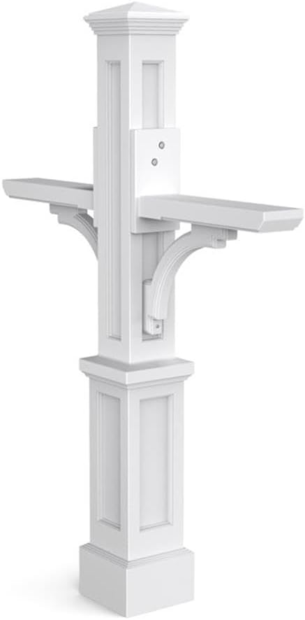 Pemberly Row Contemporary Plastic Mail Post, 56.5' H, Double Arm Traditional Style, Weatherproof, UV Resistant, White Finish, Decorative Mailbox Support Arms for Residential or Commercial Use