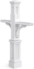 Pemberly Row Contemporary Plastic Mail Post, 56.5' H, Double Arm Traditional Style, Weatherproof, UV Resistant, White Finish, Decorative Mailbox Support Arms for Residential or Commercial Use