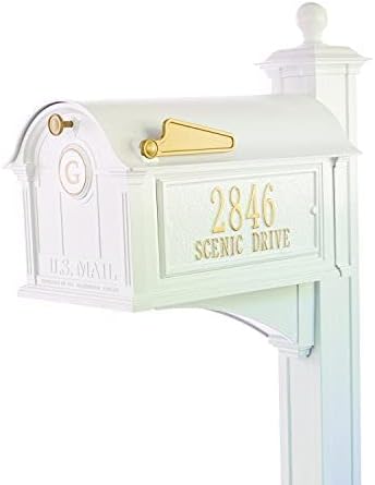 Whitehall Balmoral Mailbox with Side Address Plaques, Monogram & Post Package (3 Colors Available)