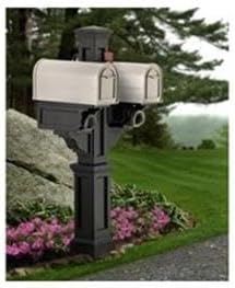 Pemberly Row Double Mail Post, 56.5' H Polyethylene Resin, Black Finish, Weatherproof Design with 2 Mailbox Arms and Newspaper Holder, Decorative Style for Residential or Commercial Use
