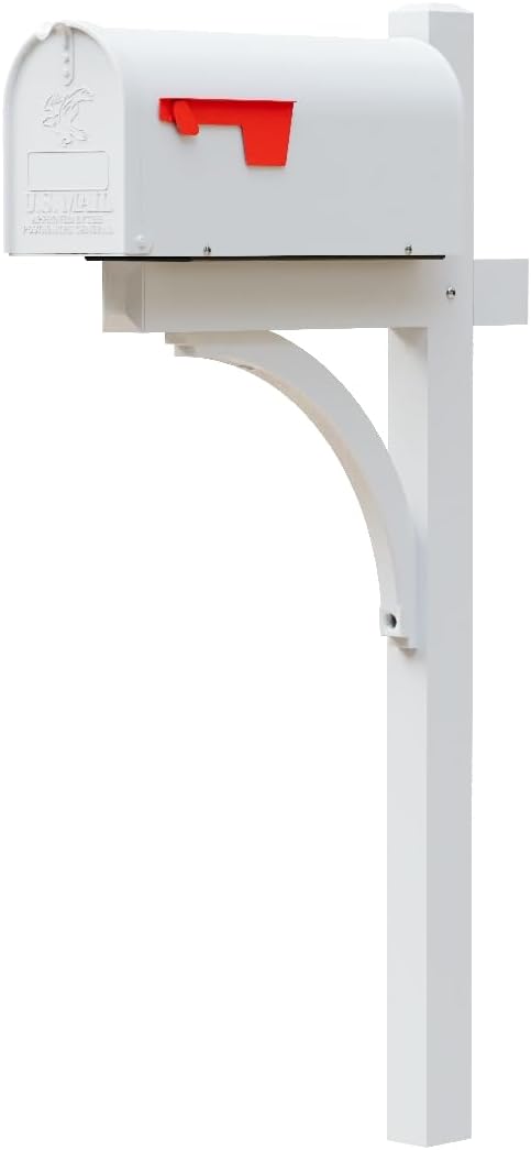 The Glenbrook Aluminum Mailbox Post - Complete System with Steel Mailbox and Aluminum Post Included (All White)
