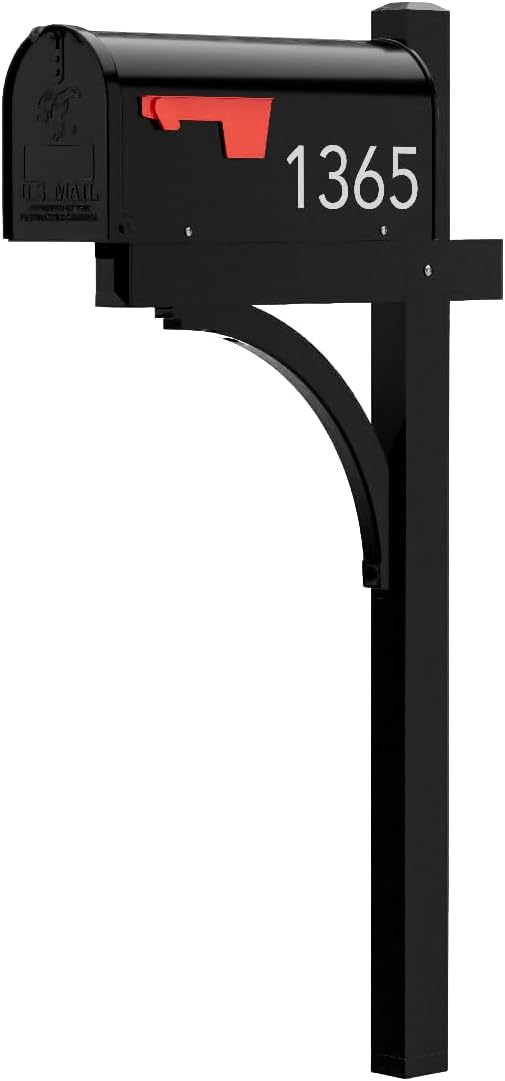 The Glenbrook Aluminum Mailbox Post - Complete System with Steel Mailbox and Aluminum Post Included (All Black)