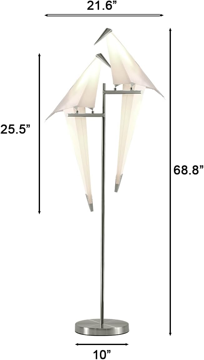 68In Bird Floor Lamp, Modern Origami Bird Lamp, Silver Swinging Crane Pendant Light Fixtures for Living Room Bedroom Dinning Room Office