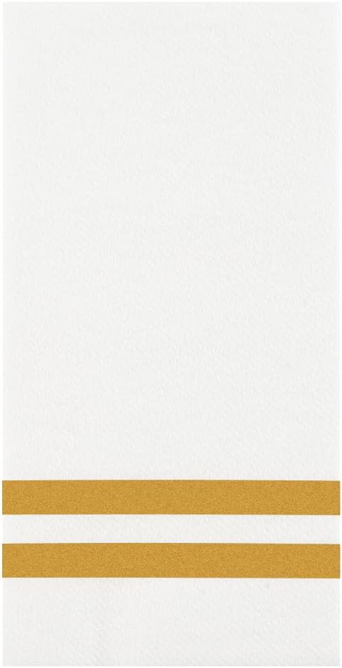 Luxenap 15.8 X 7.9 Inch Linen-Feel Guest Towels, 2000 Gold Striped Hand Towels - ¼ Fold, airlaid, White Paper Dinner Napkins, Disposable, For Restrooms, Kitchens, And Tables - Restaurantware