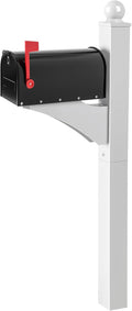 Colingmill White,Black 1 Set Iron Mailbox Posts with Mailbox for Outside Ground Mounting Post 56 Inch Tall Heavy Duty Architectural Stand with 8 Screws for Outdoor Use