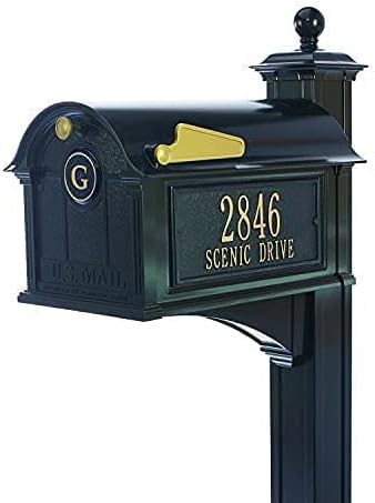 Whitehall Balmoral Mailbox with Side Address Plaques, Monogram & Post Package (3 Colors Available)