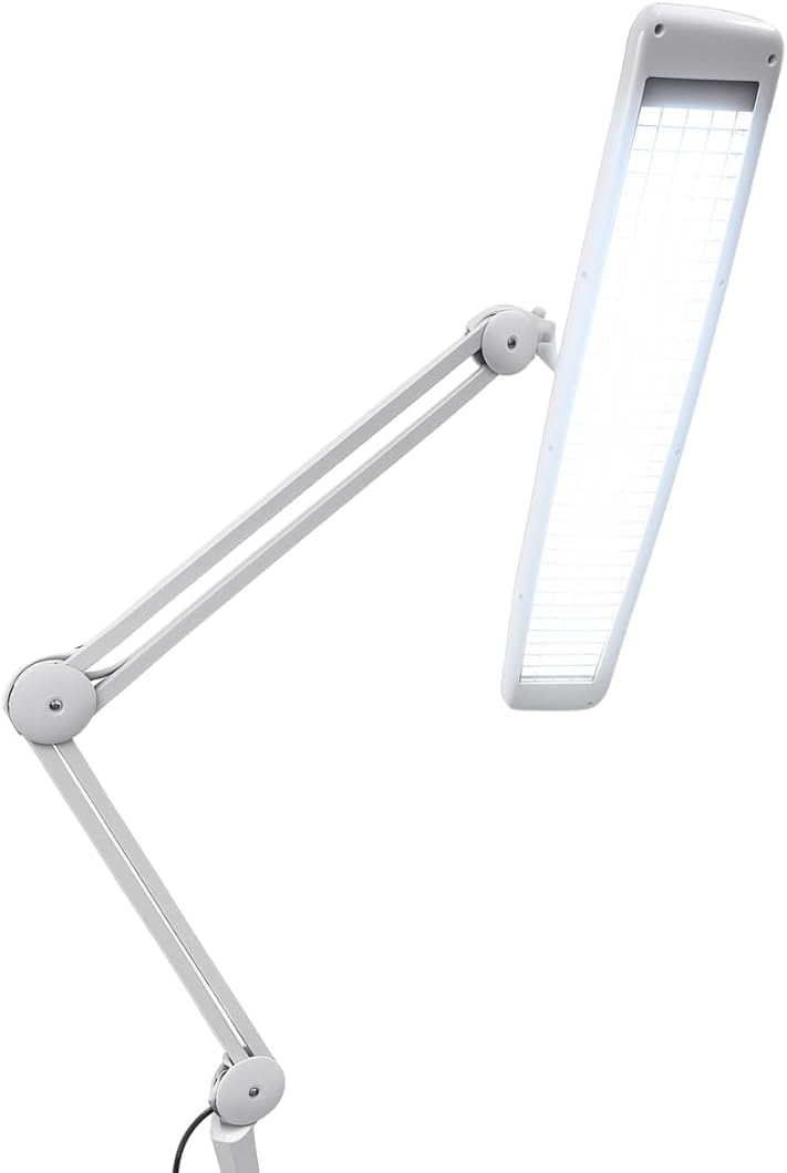 ELUCIDATE 24' (61 cm) White Clamp-On Fluorescent Desk Lamp with Spring-Action Arm | Energy-Saving | Wide Coverage |