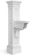 Pemberly Row Weatherproof Plastic Mail Post, Traditional Design, White Finish, 64' H x 14' W x 31' D, UV-Resistant Polyethylene, Includes Hardware, Decorative Sleeve, Newspaper Holder