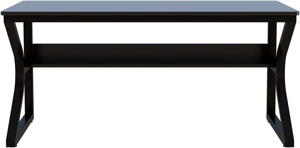 OSCHF Extra Long Desk with Bookshelf - 55' Double Long Writing Table for 2-Person Workstation, Modern Study Work Computer Desk for Home and Office, Black