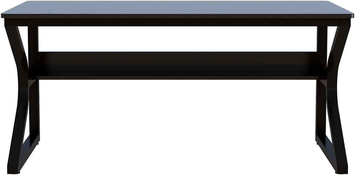 OSCHF Extra Long Desk with Bookshelf - 55' Double Long Writing Table for 2-Person Workstation, Modern Study Work Computer Desk for Home and Office, Black