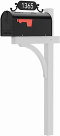 The Glenbrook Deluxe Mailbox and Post - Personalized Complete System with Custom Street Address Plate, Steel Mailbox, and Aluminum Post Included (Black with White Post)