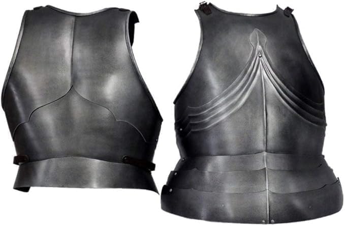 Blackened Steel Breastplate Gothic Laminated Cuirass with Fluted Ridges & Brass Rivets, Dark Knight Torso Armor, Adjustable Leather Straps LARP Cosplay