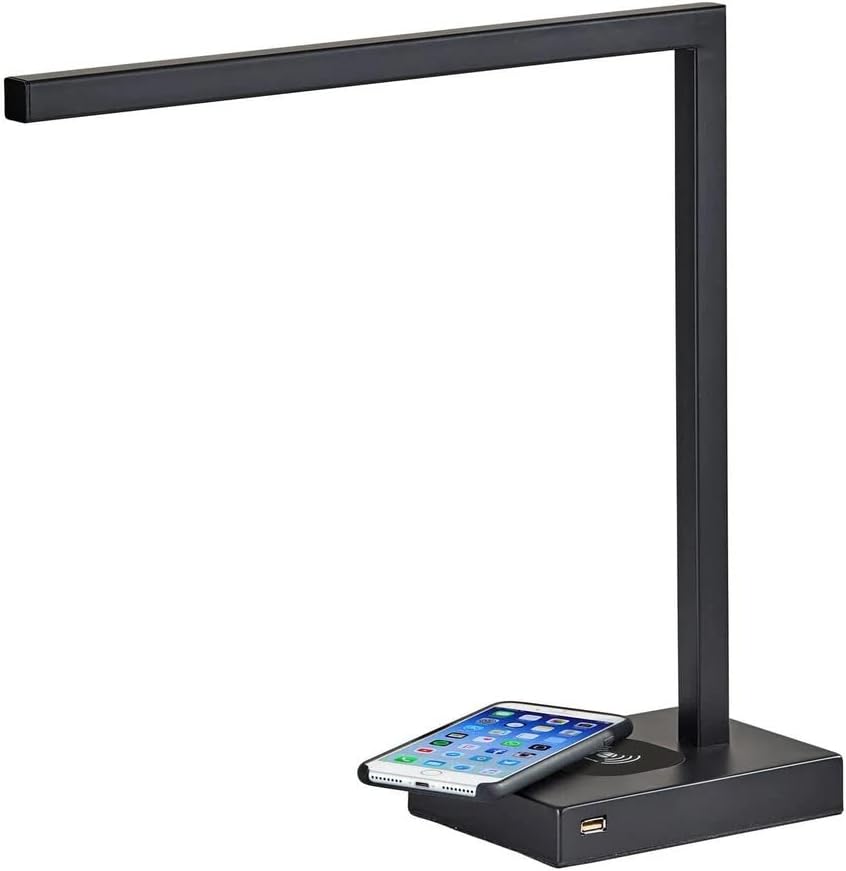 Adesso 4220-01 Aidan LED Desk Lamp Wireless Charging, 7W LED, 5W QI, USB Port, Indoor Lighting Lamps , Black