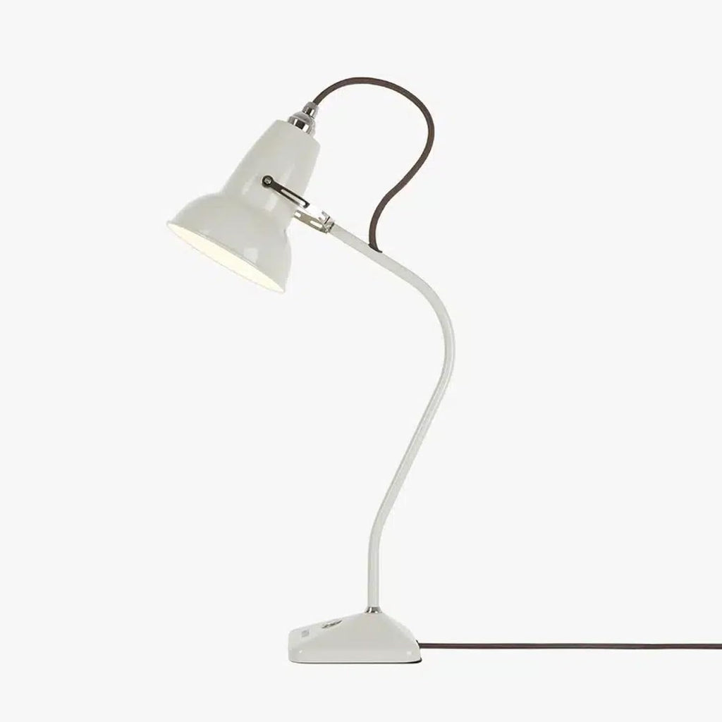 Anglepoise Original 1227 Mini Table Lamp | Gloss Paint Finish Cast Iron Base Steel Shade & Profiled Arm Chrome Plated Fittings Push Switch for Office Home Decor Bedroom Reading Lamp (Linen White)
