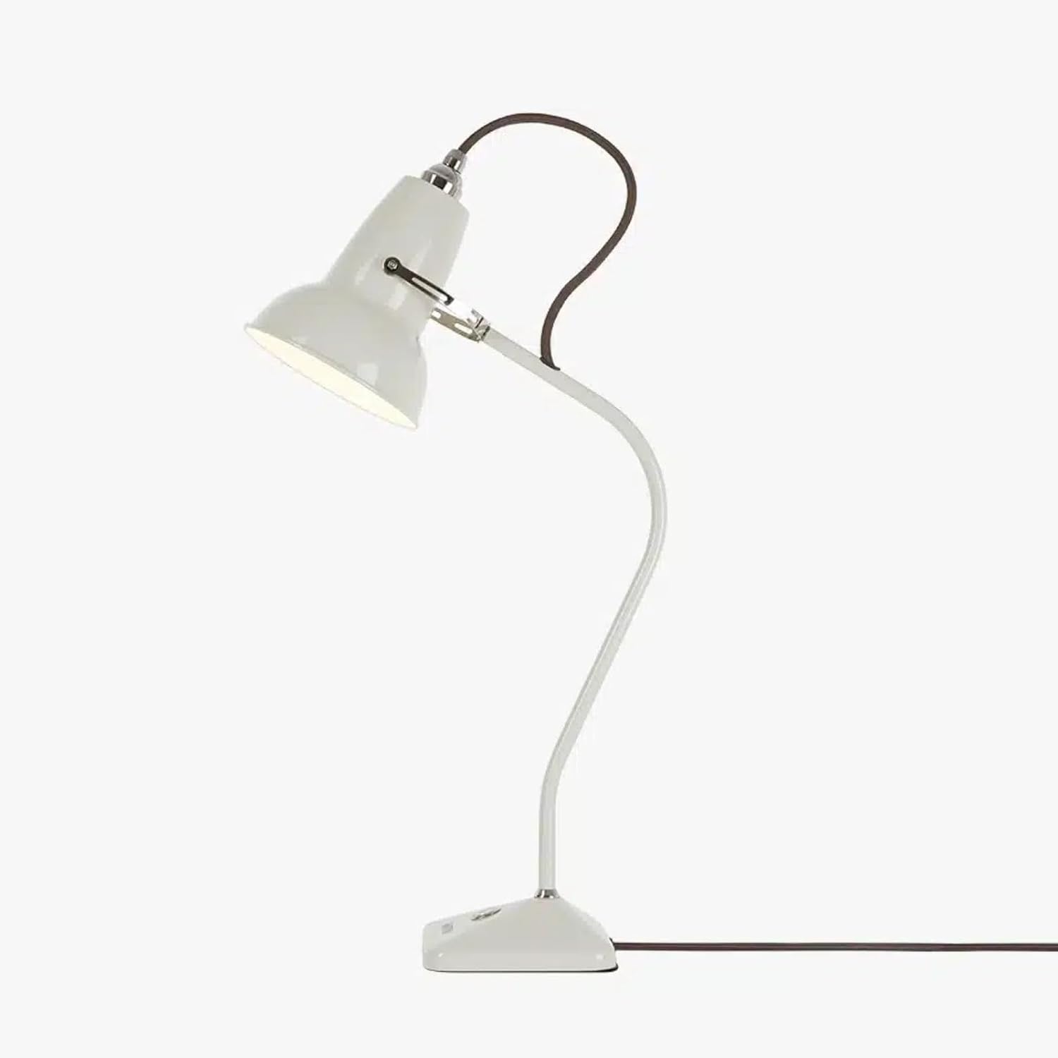 Anglepoise Original 1227 Mini Table Lamp | Gloss Paint Finish Cast Iron Base Steel Shade & Profiled Arm Chrome Plated Fittings Push Switch for Office Home Decor Bedroom Reading Lamp (Linen White)