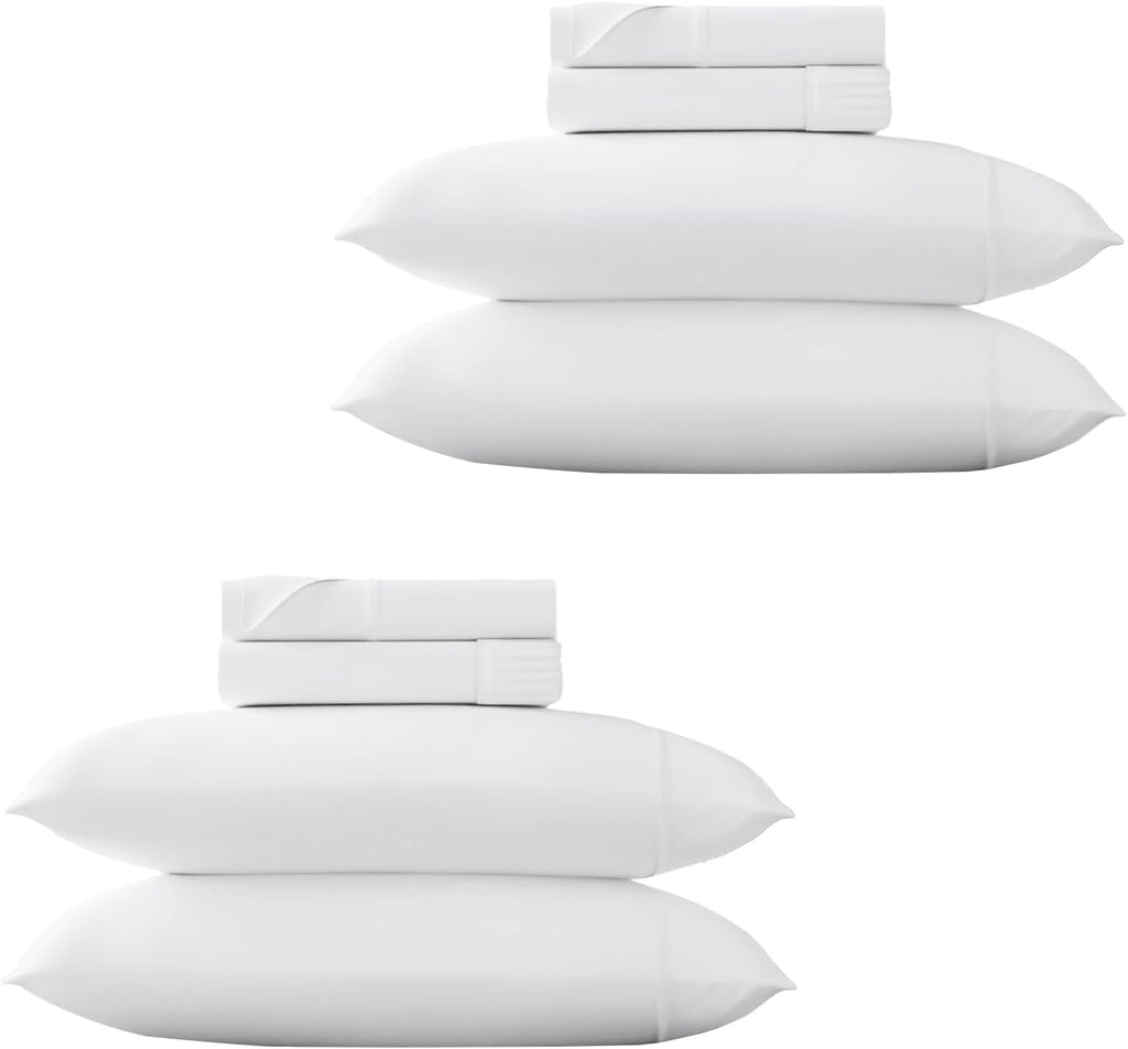 THREAD SPREAD 100% Egyptian Cotton Sheets Queen Size - Luxury 1500 Series Queen Sheet Set Egyptian Cotton (Pack of 2, White), Silky Soft, Sateen Weave, Cooling & Breathable, 17' Deep Pocket Bed Set
