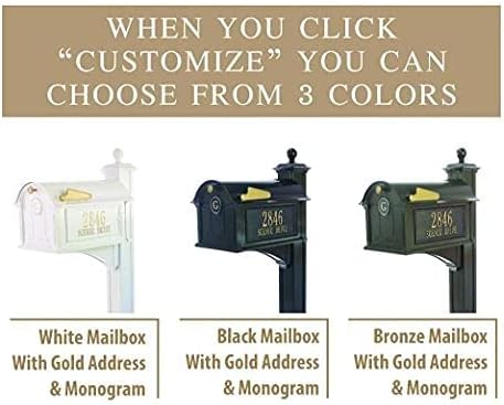 Whitehall Balmoral Mailbox with Side Address Plaques, Monogram & Post Package (3 Colors Available)