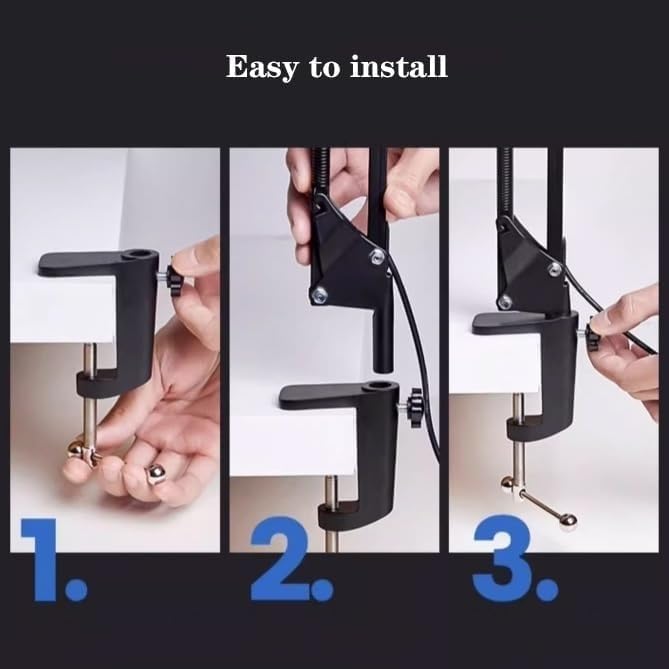 Table lamp LED Desk Lamp with Clamp, Swing Arm Metal, Foldable Eye Protection Reading Light, 3 Color Modes Stepless