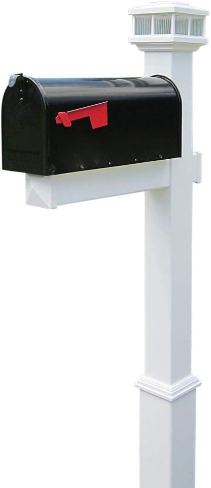 The Cambridge Solar Light Vinyl/PVC Mailbox Post - White (Includes Mailbox)