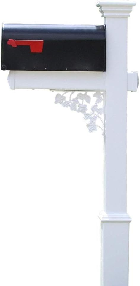 4Ever Products The Hoover Mailbox with White Vinyl Post Included Complete Decorative Curbside Mailbox System with Classic Traditional Style (Black Mailbox)