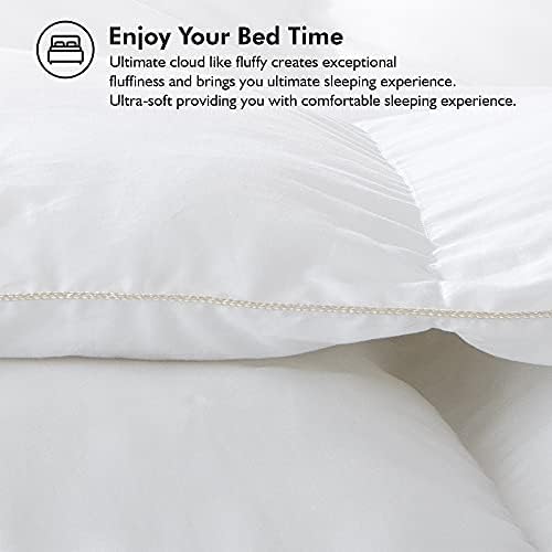 Luxurious King/California King Size Goose Down Fiber Waterfowl Feather Fiber Comforter Duvet, 100% Cotton Cover, 58 oz. Fill Weight, Baffle Box Design, White Solid