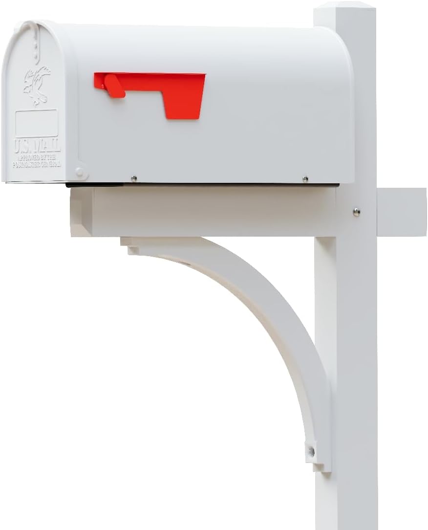 The Glenbrook Aluminum Mailbox Post - Complete System with Steel Mailbox and Aluminum Post Included (All White)