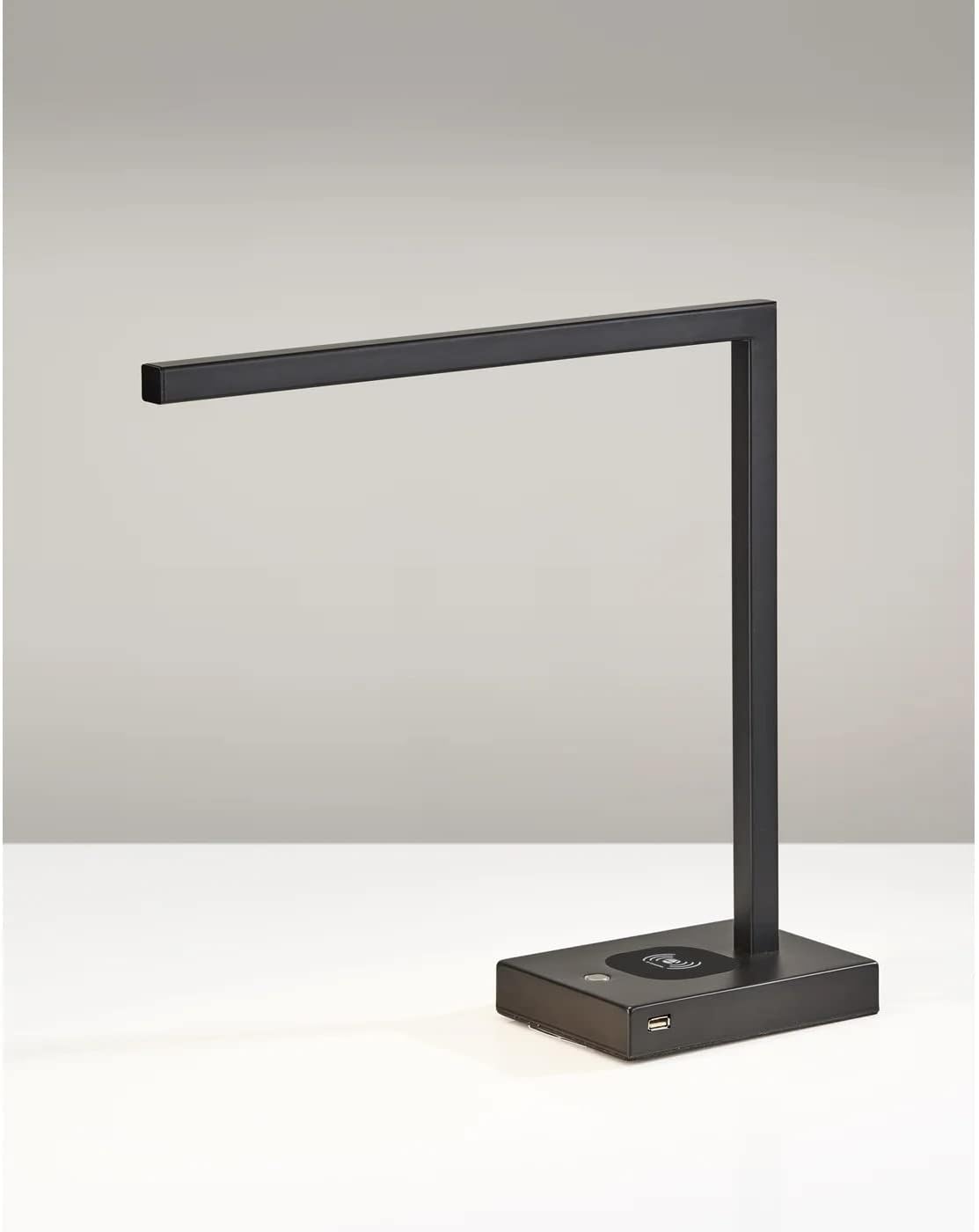 Adesso 4220-01 Aidan LED Desk Lamp Wireless Charging, 7W LED, 5W QI, USB Port, Indoor Lighting Lamps , Black