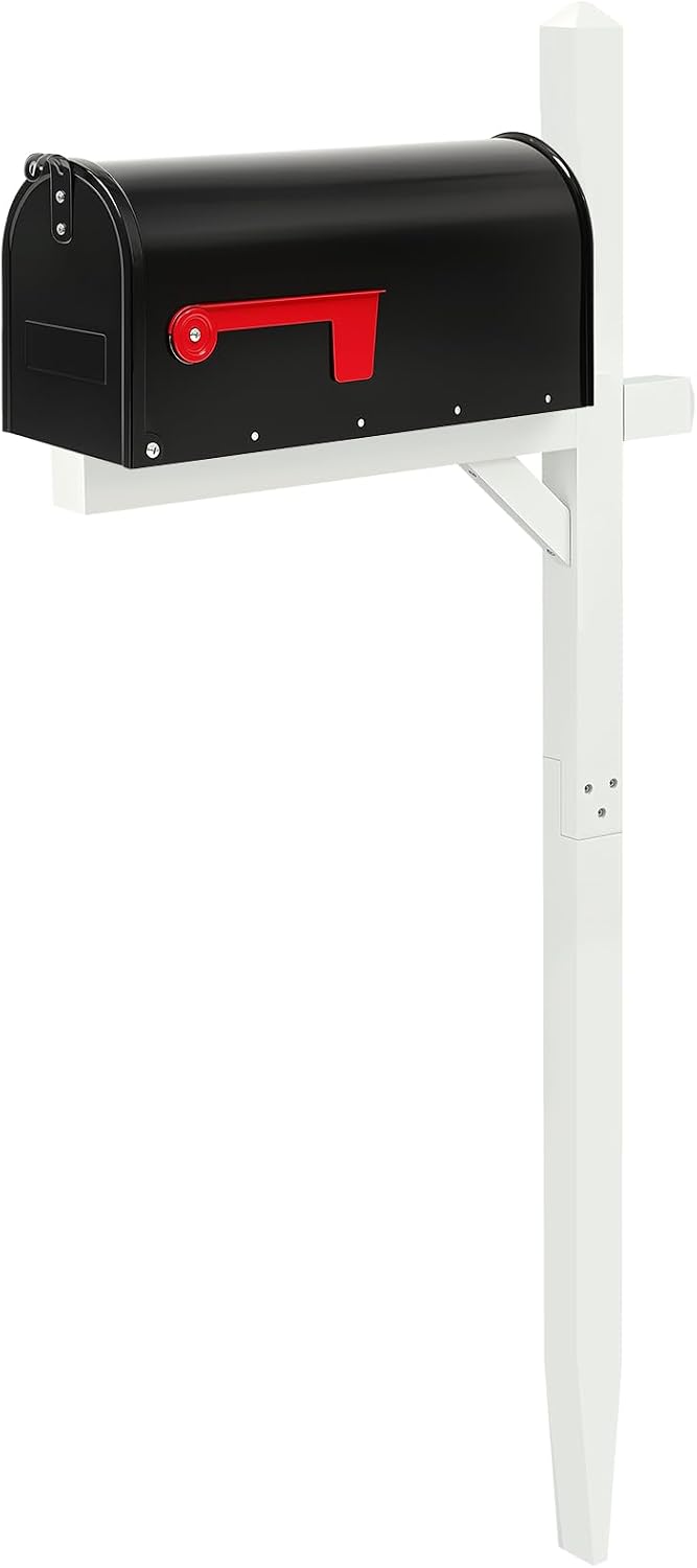 Colingmill Mailbox and Post Combo, White Wooden Mailbox Post for Outdoor Home Yard Classic Style
