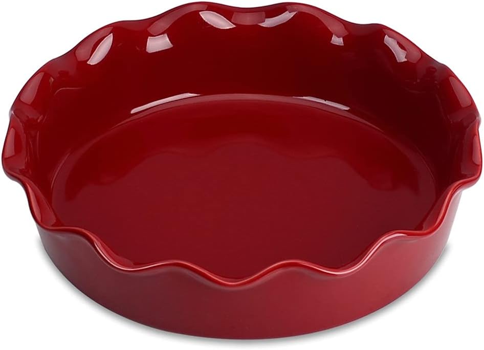 Glaze Pie Dish No-Stick Stoneware Quiche Pan Baking Dish Plate with Crinkle Rim 10.5 Inches Round Tart Pie Tin