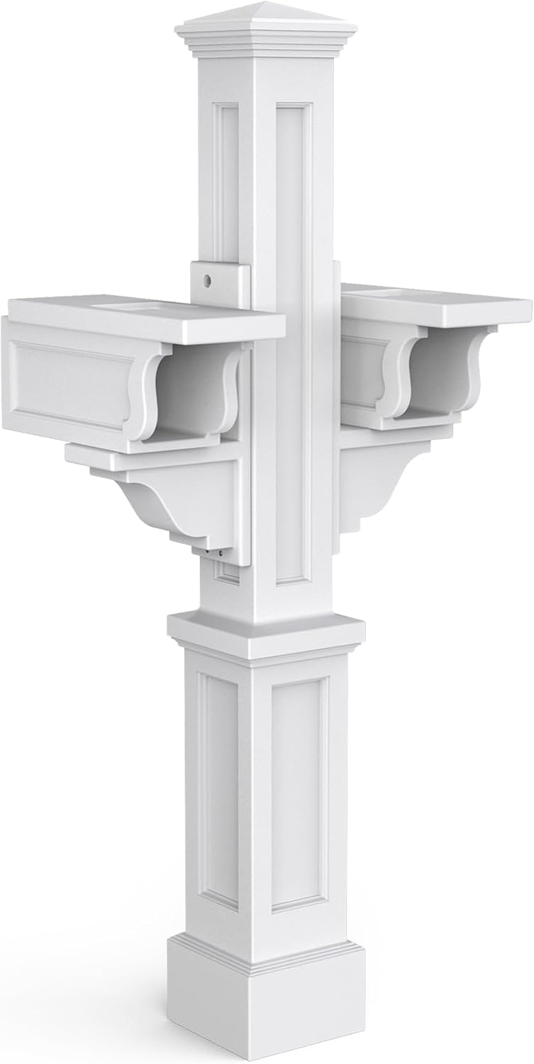 Pemberly Row Contemporary Double Traditional Plastic Mail Post in White