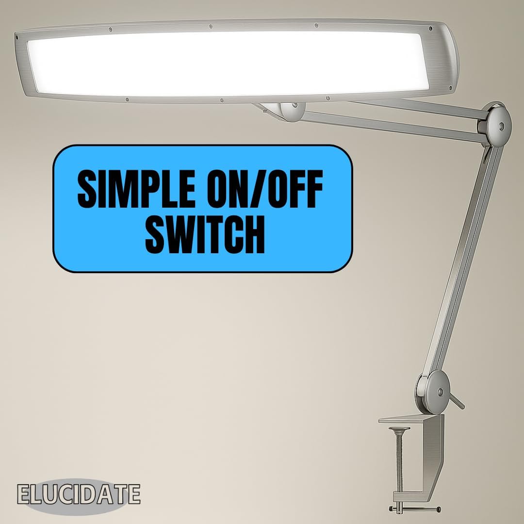ELUCIDATE 24' (61 cm) White Clamp-On Fluorescent Desk Lamp with Spring-Action Arm | Energy-Saving | Wide Coverage |