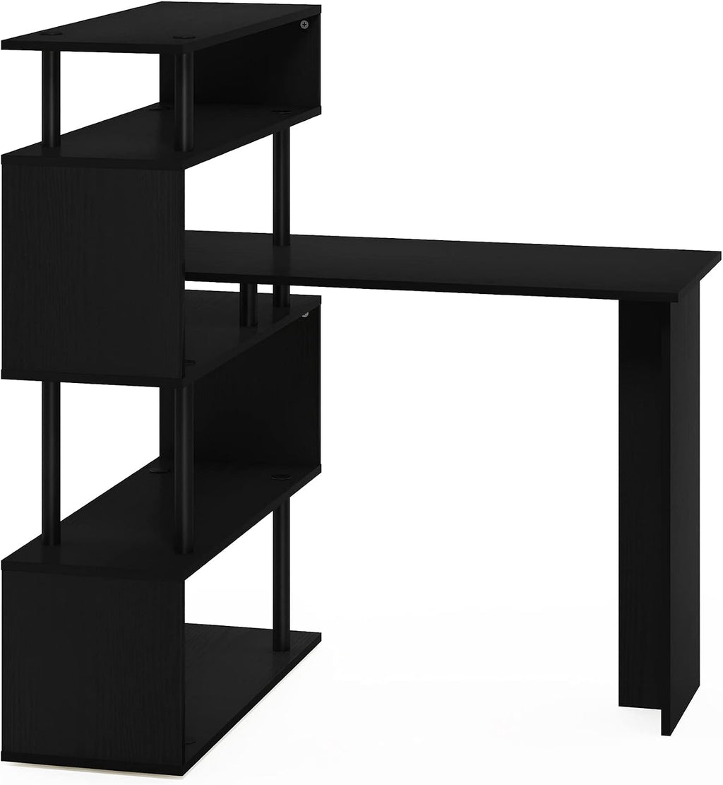 Furinno Classic Desk, 40' Wide L-Shape Gaming Desk, Computer Desk, Writing Desk with 5-Tier S-Shaped Side Shelves for Home Office, Study Room, Dorm, Bedroom, Americano