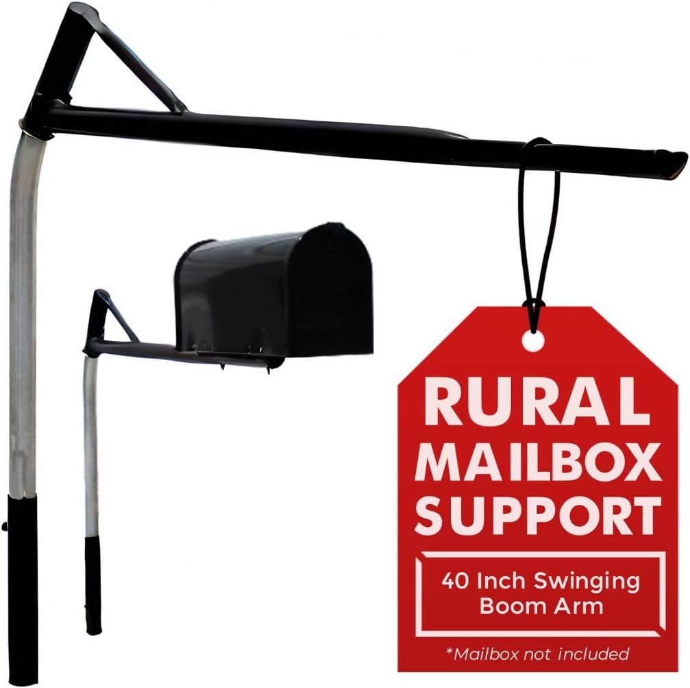 Mailbox Support Post with Swinging Boom Arm, No Dig Post, Galvanized Steel, Ideal for Both Rural and Residential, for All Mailbox Sizes (Accessories Sold Separately), 40 inch (Black)
