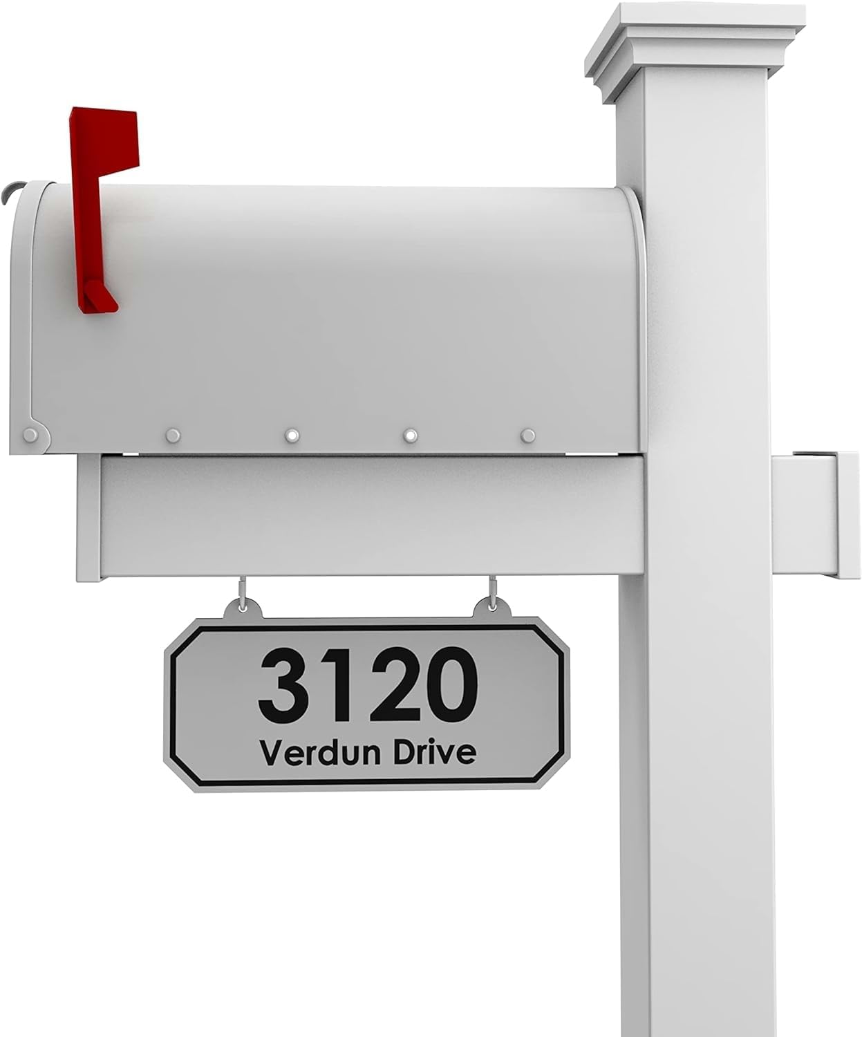 4Ever Products The Jackson Complete Mailbox System - Vinyl/PVC Post (Includes Mailbox) Decorative Curbside Postal Solution with Classic Traditional Style and Hanging Address Plate (White Mailbox)