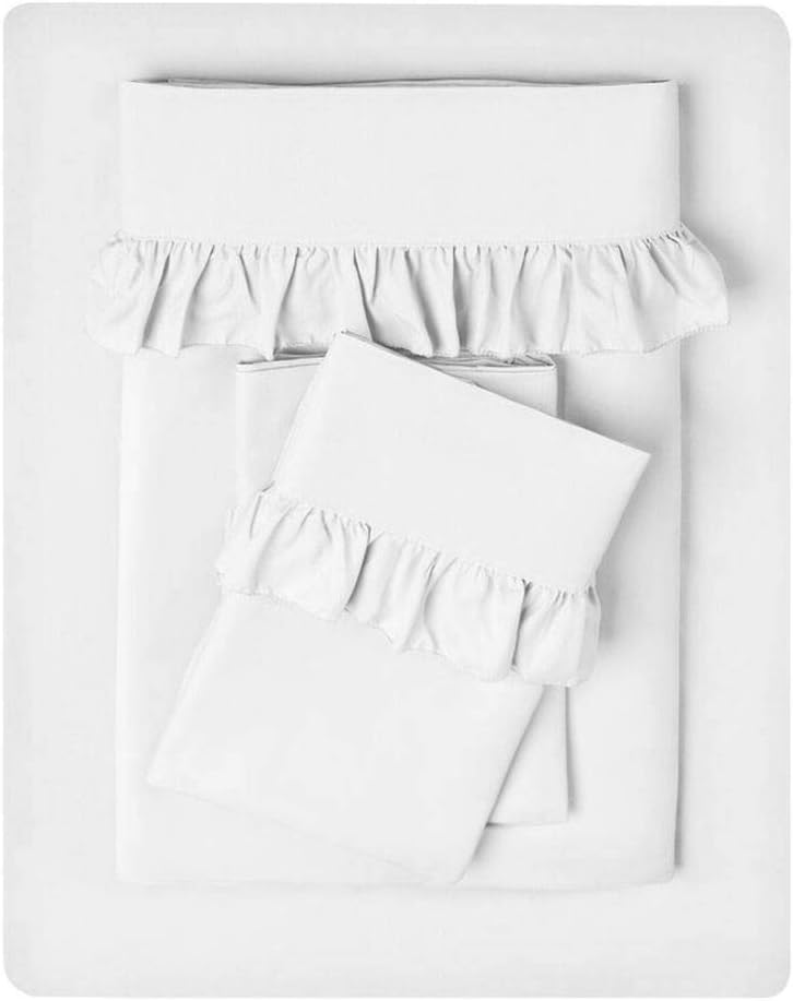 Shabby Chic Ruffle Sheets Set King Size, 6-Piece French Country Bedding 100% Egyptian Cotton Vintage Bed Sheet Set 15 Inch Deep Pockets Ruffled Bed Sheets White Solid