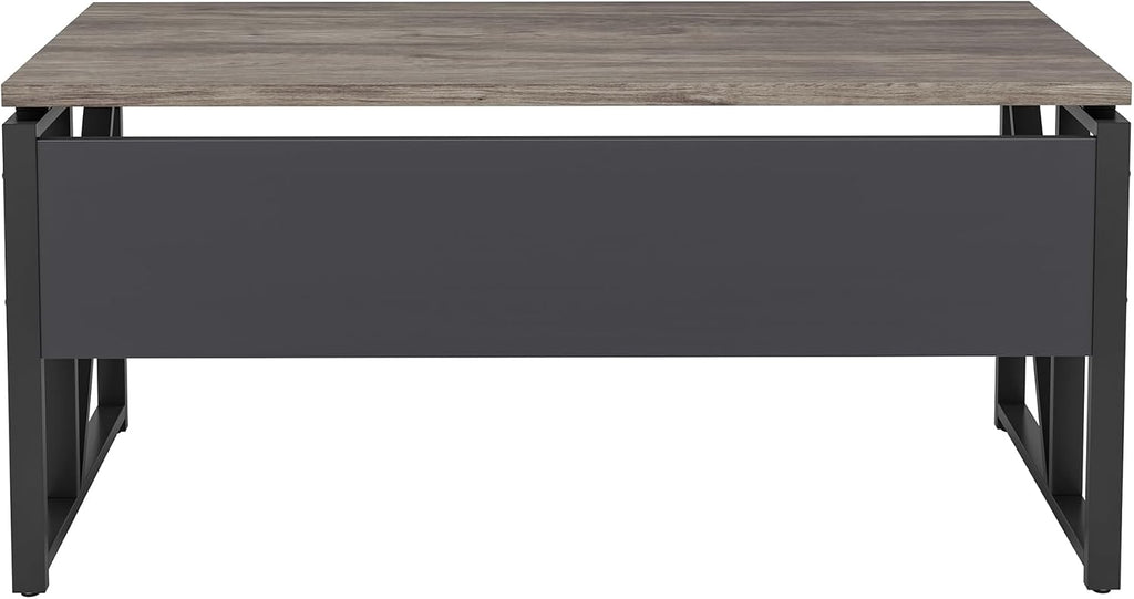 Tribesigns 55 inches Computer Desk with Bottom Storage Shelf Home Office Desk Writing Table for Workstation,Dark Walnut + Steel Leg， Cabinet not Included (Dark Oak, 55-inch -with Shelf)