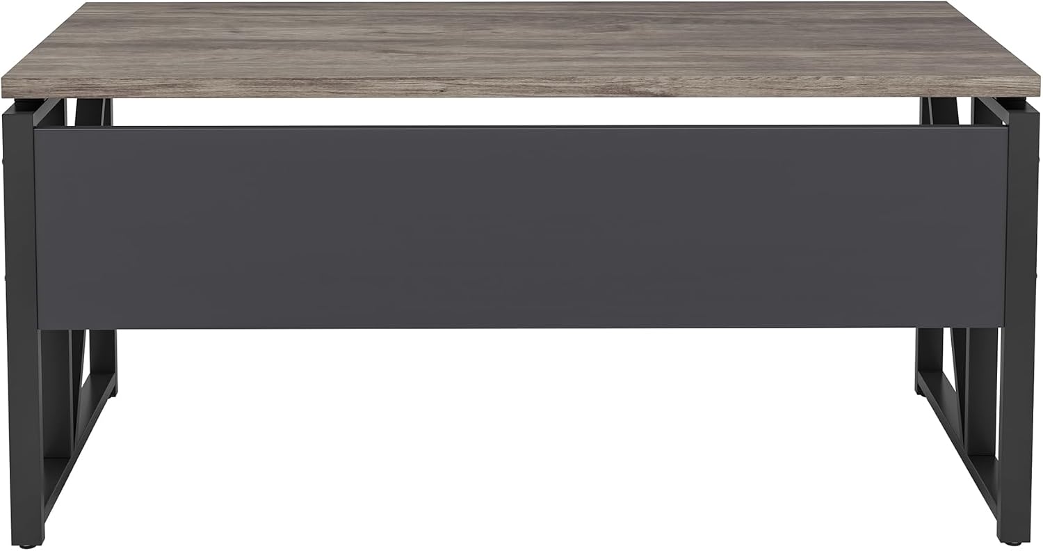Tribesigns 55 inches Computer Desk with Bottom Storage Shelf Home Office Desk Writing Table for Workstation,Dark Walnut + Steel Leg， Cabinet not Included (Dark Oak, 55-inch -with Shelf)