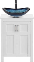 YOURLITE 24' Bathroom Vanity with Sink, White Bathroom Vanity and Sink Combo with Faucet & Pop Up Drain Set,Traditional Vanity with Blue Glass Bowl Bathroom Sink