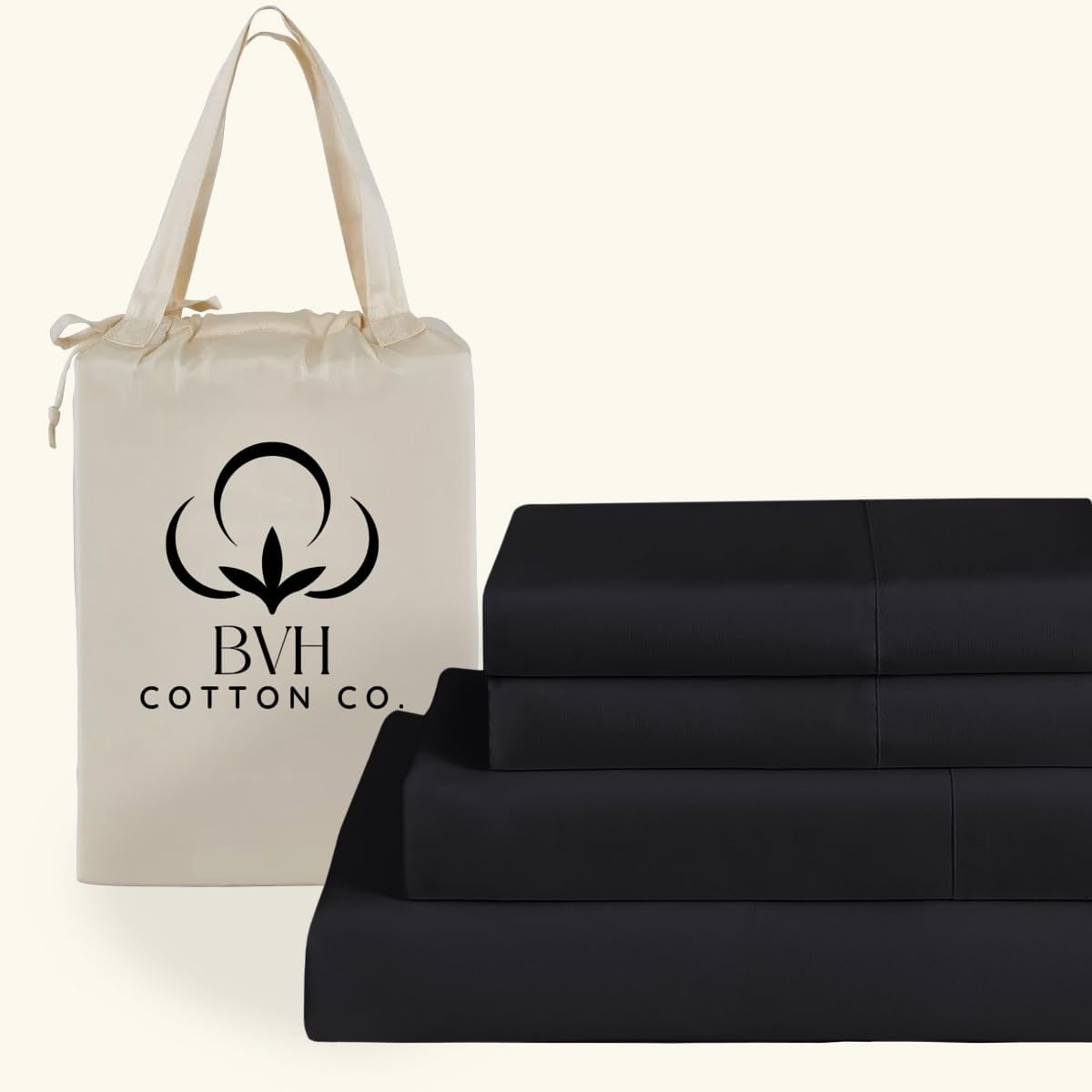 Egyptian Cotton Queen Size Sheet Set, 4Pc Bed Set, Soft & Breathable Percale Weave, Fits 10-12' Deep Pocket, Hotel-Quality 1000 Series Bed Sheets (Solid, Black)