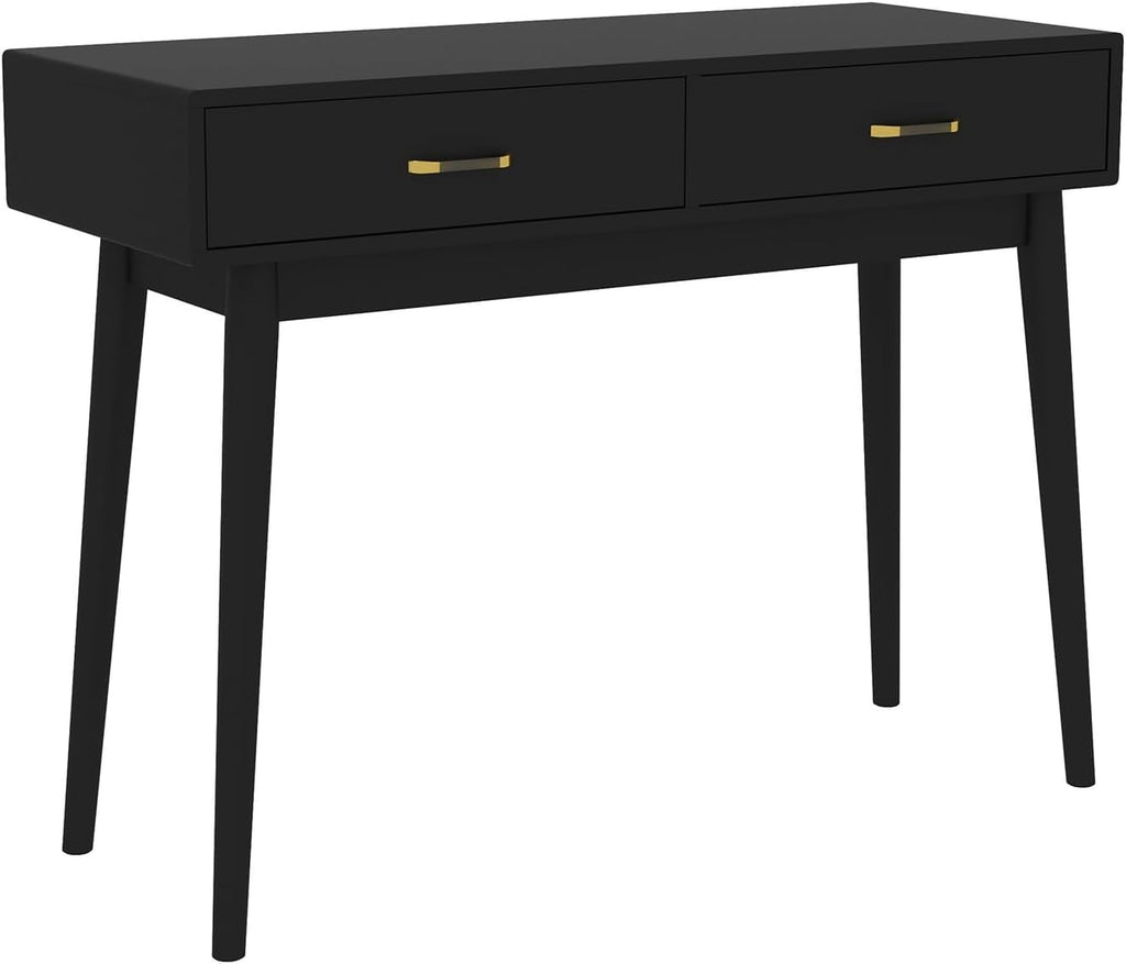 FUNKOCO Small Black Desk with Drawers - 40 Inch Home Office Study Writing Desk for Bedroom, Vanity Desk with 4 Solid Legs, Modern Computer Desk for Small Spaces (Balck)