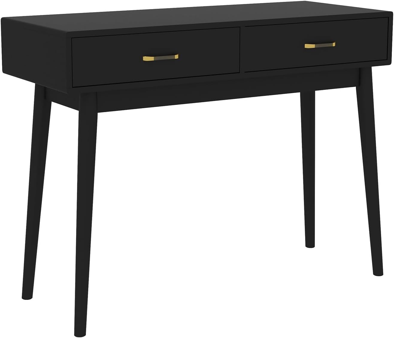 FUNKOCO Small Black Desk with Drawers - 40 Inch Home Office Study Writing Desk for Bedroom, Vanity Desk with 4 Solid Legs, Modern Computer Desk for Small Spaces (Balck)