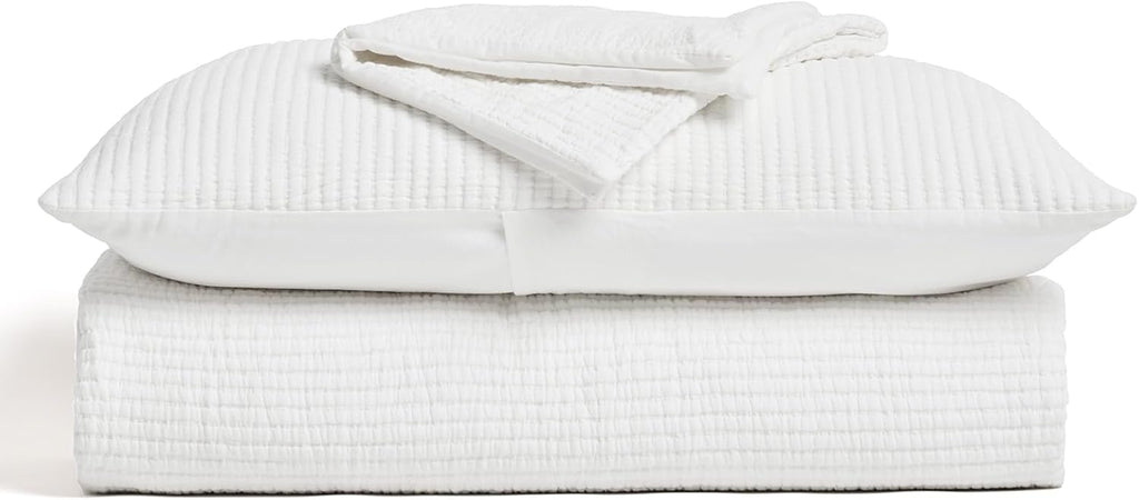 EVERGRACEHOME Cotton Gauze King Bedspread, Ultra Soft Prewashed Pick Stitch Matelassé Coverlet, Lightweight Textured Oversized King Quilt Bedding Set for All Season, with 2 Shams, Ivory White