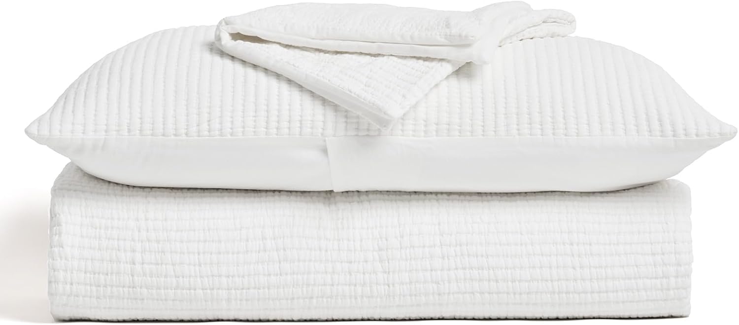 EVERGRACEHOME Cotton Gauze King Bedspread, Ultra Soft Prewashed Pick Stitch Matelassé Coverlet, Lightweight Textured Oversized King Quilt Bedding Set for All Season, with 2 Shams, Ivory White