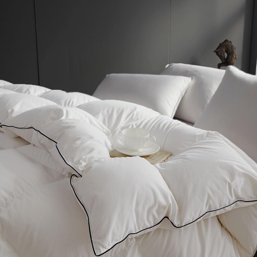 Queen Size Down Comforter,Medium Weight All-Season Duvet Insert with 8 Loops,Luxury Noiseless Bedding Comforter,White,90'x90'