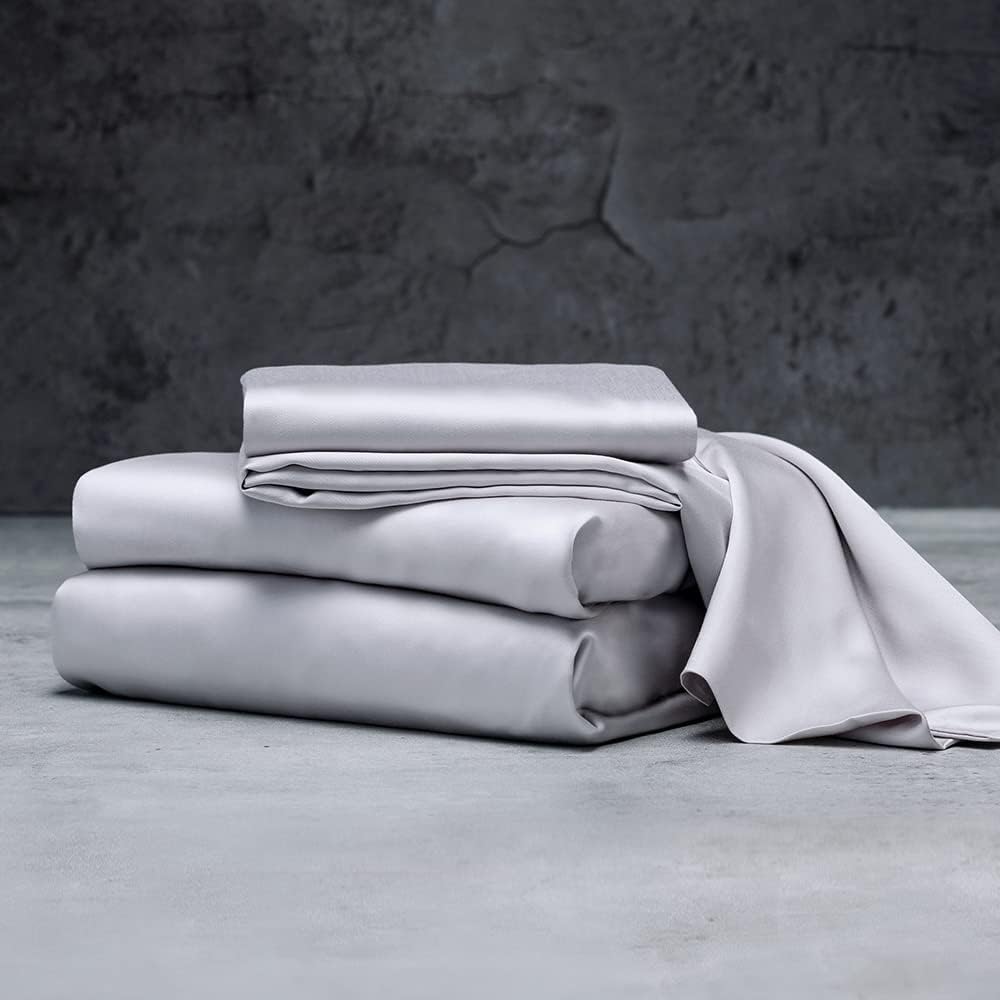 LUXOME Luxury Sheet Set | 100% Rayon (Viscose) from Bamboo | Queen Size - Stone | Deep Pockets | 4-Piece Set (Fitted, Flat, 2 Pillowcases)