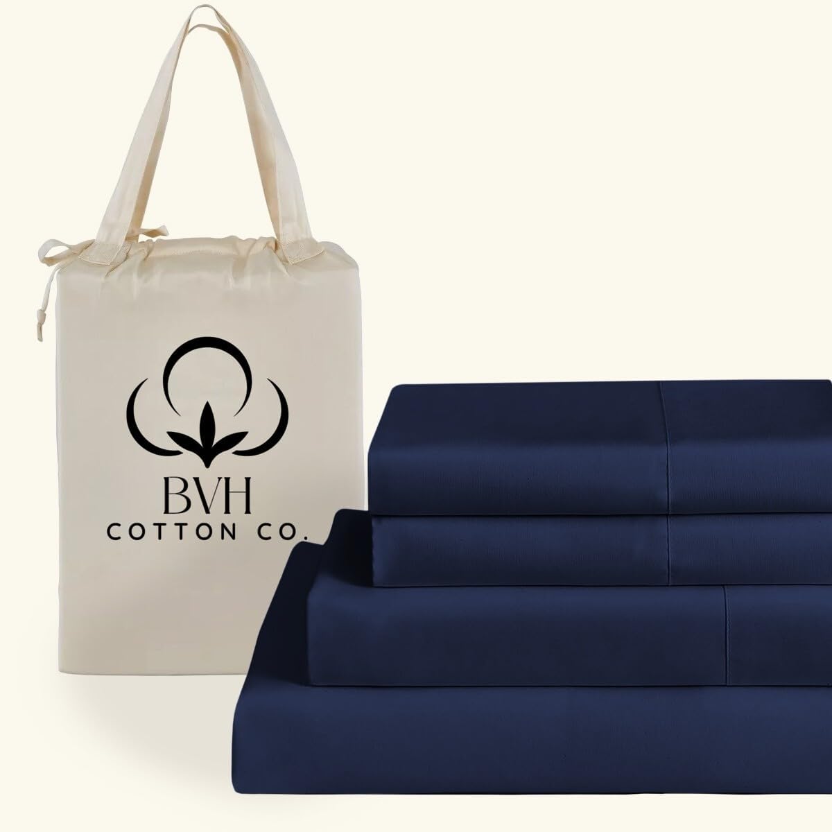 Egyptian Cotton Queen Size Sheet Set, 4Pc Bed Set, Soft & Breathable Percale Weave, Fits 10-12' Deep Pocket, Hotel-Quality 1000 Series Bed Sheets (Solid, Navy Blue)