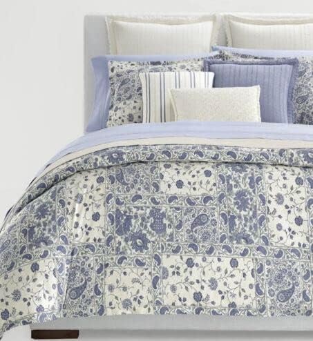 Lauren Ralph Lauren Callen Blue Green Paisley Floral on Off White Ground Full Queen 3 pc Comforter Set Shams (Queen)